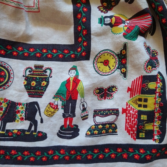 folksy LINEN TABLECLOTH SKIRT vintage novelty M L - Picture 10 of 11